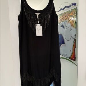 Joie Black Beaded Fringe Tank Dress